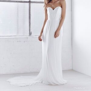 Anna Campbell Boned Strapless bodice silk chiffon corset Wedding Dress w train